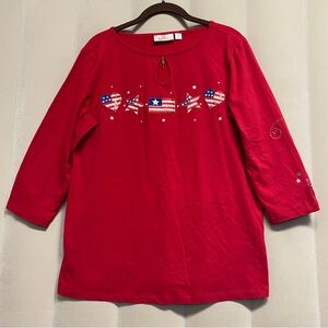 Quacker Factory Women’s Shirt Top Medium Patriotic 4th of July USA Embroidered